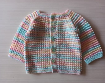 Hand knitted baby cardigan,knitted baby clothes,new baby gift ,baby shower gift girl,rainbow baby cardigan