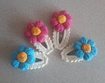 any 2 of handmade crochet hair clips ,daisy flower hair clips,crochet hair accessories , girl snap clips, crochet hair pin ,baby hair clips