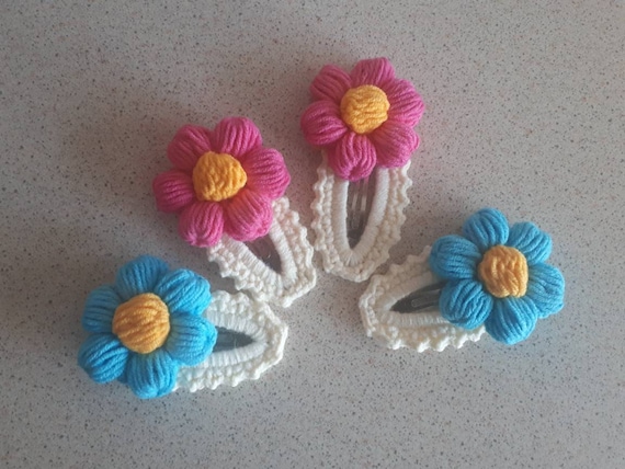 CROCHET FLOWER CLIPS YELLOW CROCHET FLOWER CLIPS YELLOW