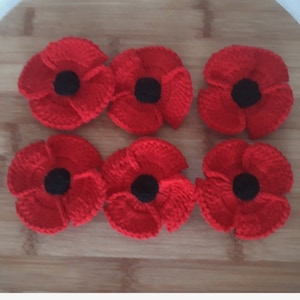 crochet poppy flower applique motif, 6 pieces cotton poppy flowers ,crochet flowers