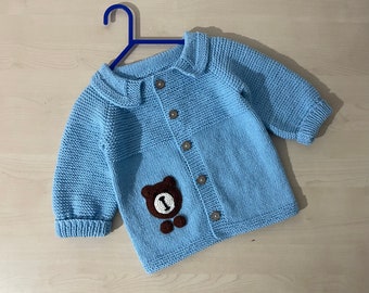 Hand knitted baby boy cardigan ,knitted cotton baby clothes ,teddy bear baby cardigan ,kids clothing