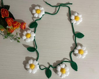 crochet  daisy flower garland ,summer garland ,bunting, home decor, nature garland,birthday decoration,spring decoration crochet