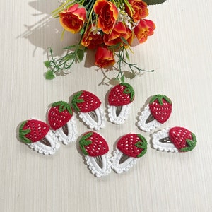 handmade crochet strawberry hair clips ,2 pieces hair accessories,kids hair clips ,fruit hair clips