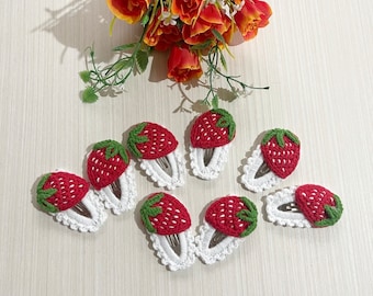 handmade crochet strawberry hair clips ,2 pieces hair accessories,kids hair clips ,fruit hair clips