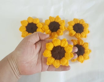 6 pieces crochet sunflowers ,knitted sunflowers chunky cardigan ,crochet applique