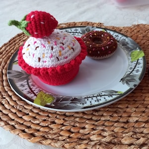 crochet strawberry cupcake ,crochet amigurumi toys ,crochet food ,baby gift