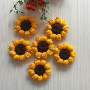 6 pieces crochet sunflowers ,knitted sunflowers chunky cardigan ,crochet applique