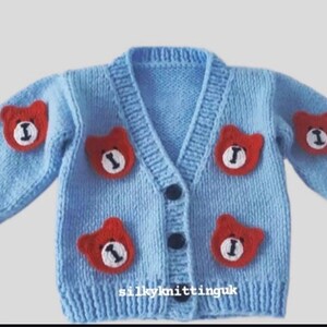 Cárdigan de bebé con osito de peluche tejido a mano, ropa de bebé tejida