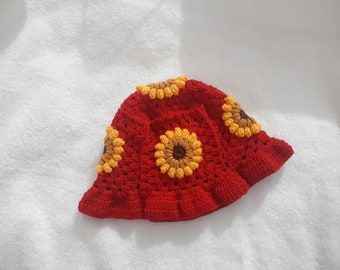 crochet bucket hat, festival bucket hat, sunflower crochet hat ,hippie hat