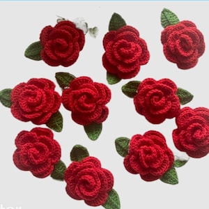 Gehaakte roosapplicatie, roosversiering, bloemmotief, naaiwerk, gehaakt, cadeau voor haar, bloemenvest