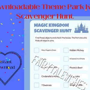 Orlando Theme Park, Four WDW Parks Kids Scavenger Hunt, Printable/Instant Download