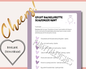 Orlando Theme Park, Bachelorette Scavenger Hunt, Photo Hunt, World Showcase Game, Printable/Instant Download