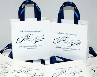 35 Navy Blue Wedding Welcome Bags With Satin Ribbon Handles | Etsy