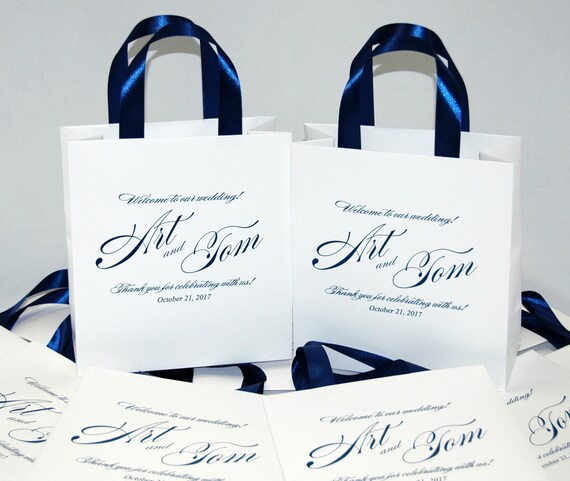 35 Navy Blue Wedding Welcome Bags With Satin Ribbon Handles | Etsy
