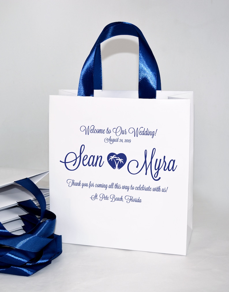 30 Beach Wedding Welcome Bags With Satin Ribbon Handles and - Etsy
