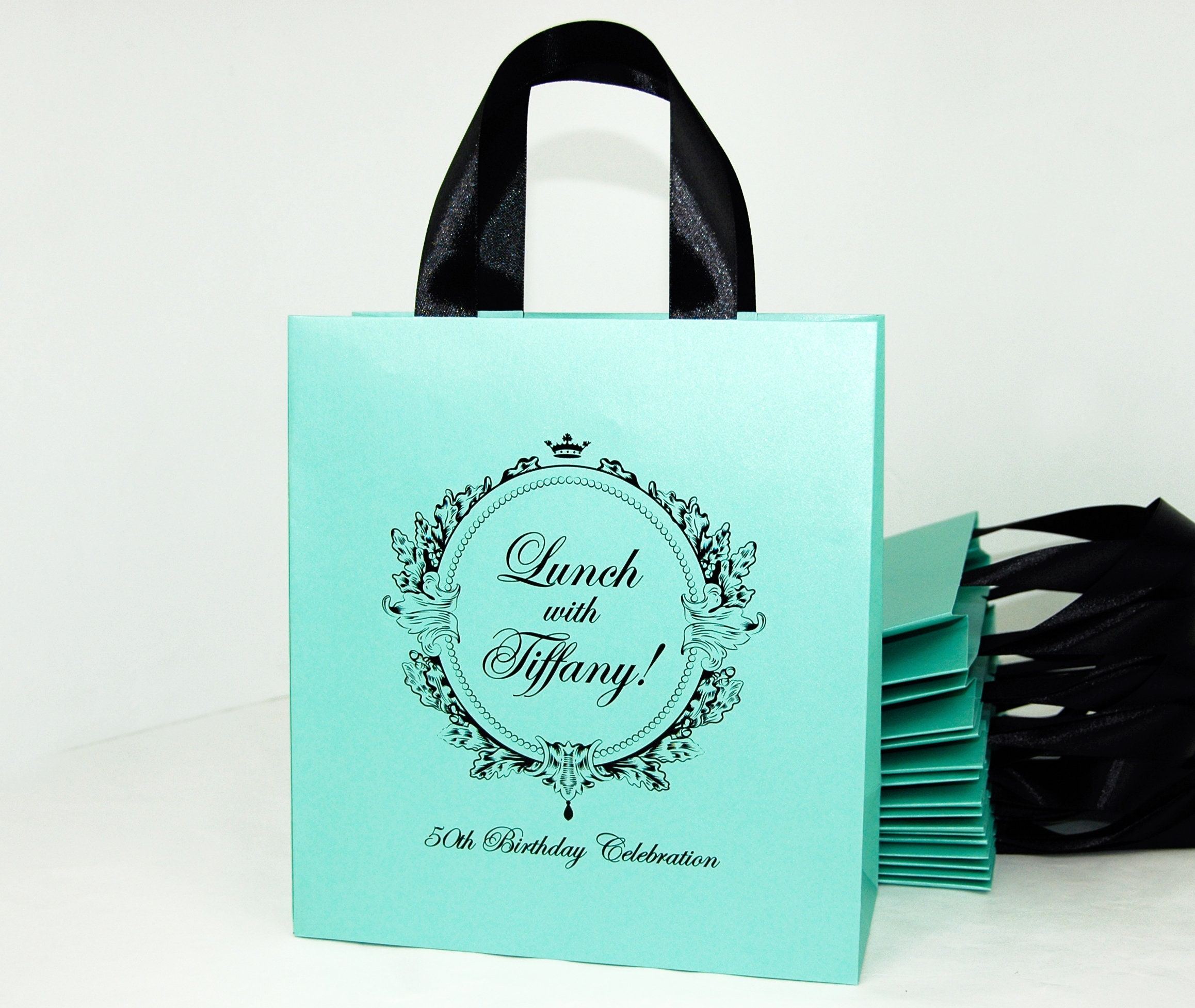 30 Breakfast at Tiffany Favor Bags. Elegant 50th Birthday Bags for Guests With Satin Ribbon Handles Custom Name. Personalized Gift Bags Etsy