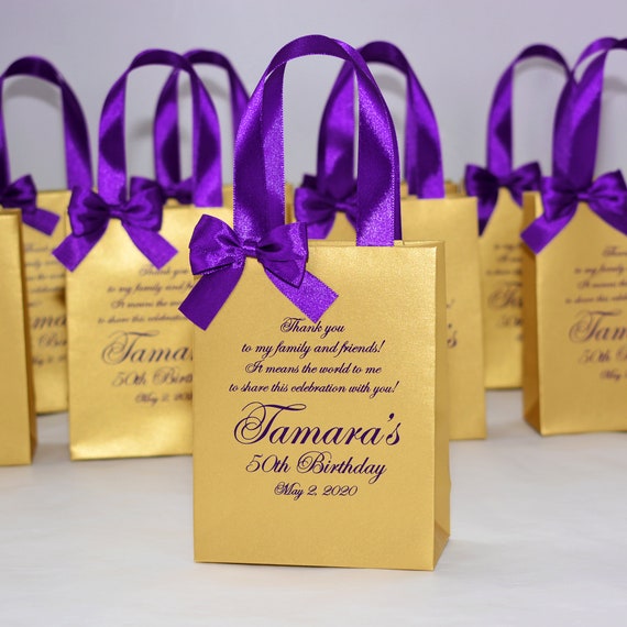 20PCS Custom Blue Gift Bags With Ribbon – Personalized Foil Logo Favor