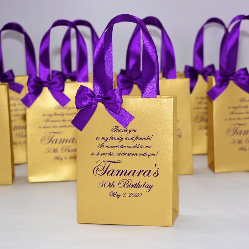 25 Purple & Gold Birthday Party Favor Bags With Satin Ribbon Etsy