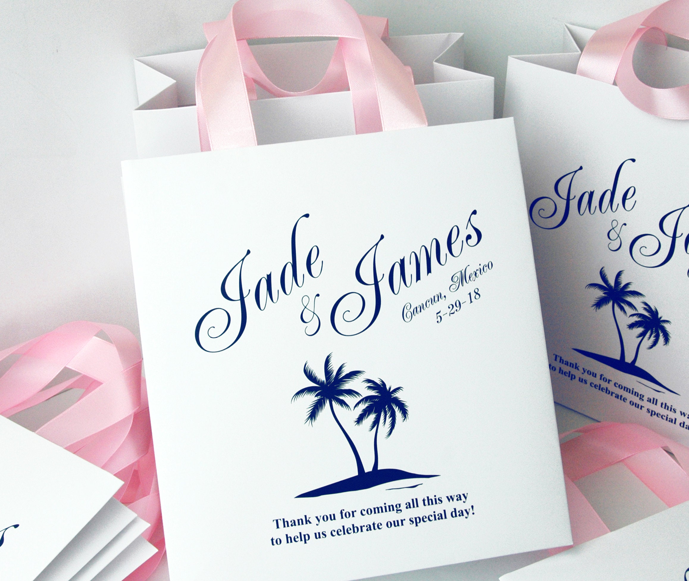 35 Beach Wedding Bags With Light Pink Satin Ribbon Etsy