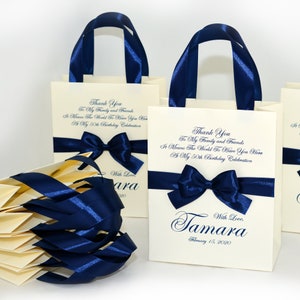 20 Elegant Birthday Party Favor Bags With Navy Blue Satin - Etsy