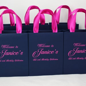 20 Navy Blue & Fuchsia Birthday Party Favor Bags for Guests With Satin ...