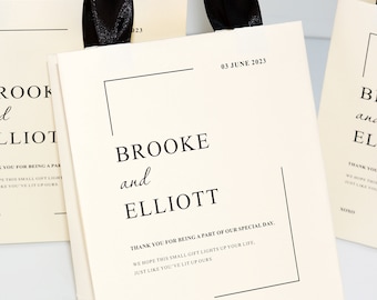 40 Ivory Wedding Welcome Bags, Personalized Gift Bags with Satin Ribbon Handles and Custom Names