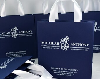 Nautical Wedding Welcome Bags, Personalized Anchor Favor Bags, Set of 20