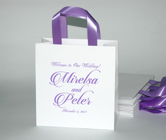 Personalized 35 Welcome to Our Wedding Bags with satin ribbon and