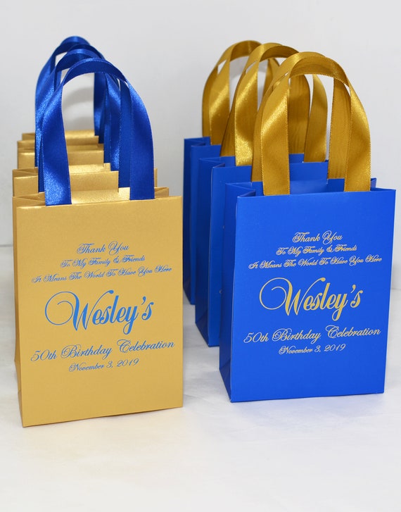 20 Royal Blue & Gold Birthday Party Favor Bags for Guests With