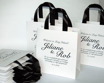 35 bolsas de bienvenida para bodas personalizadas: elegantes asas de cinta de satén
