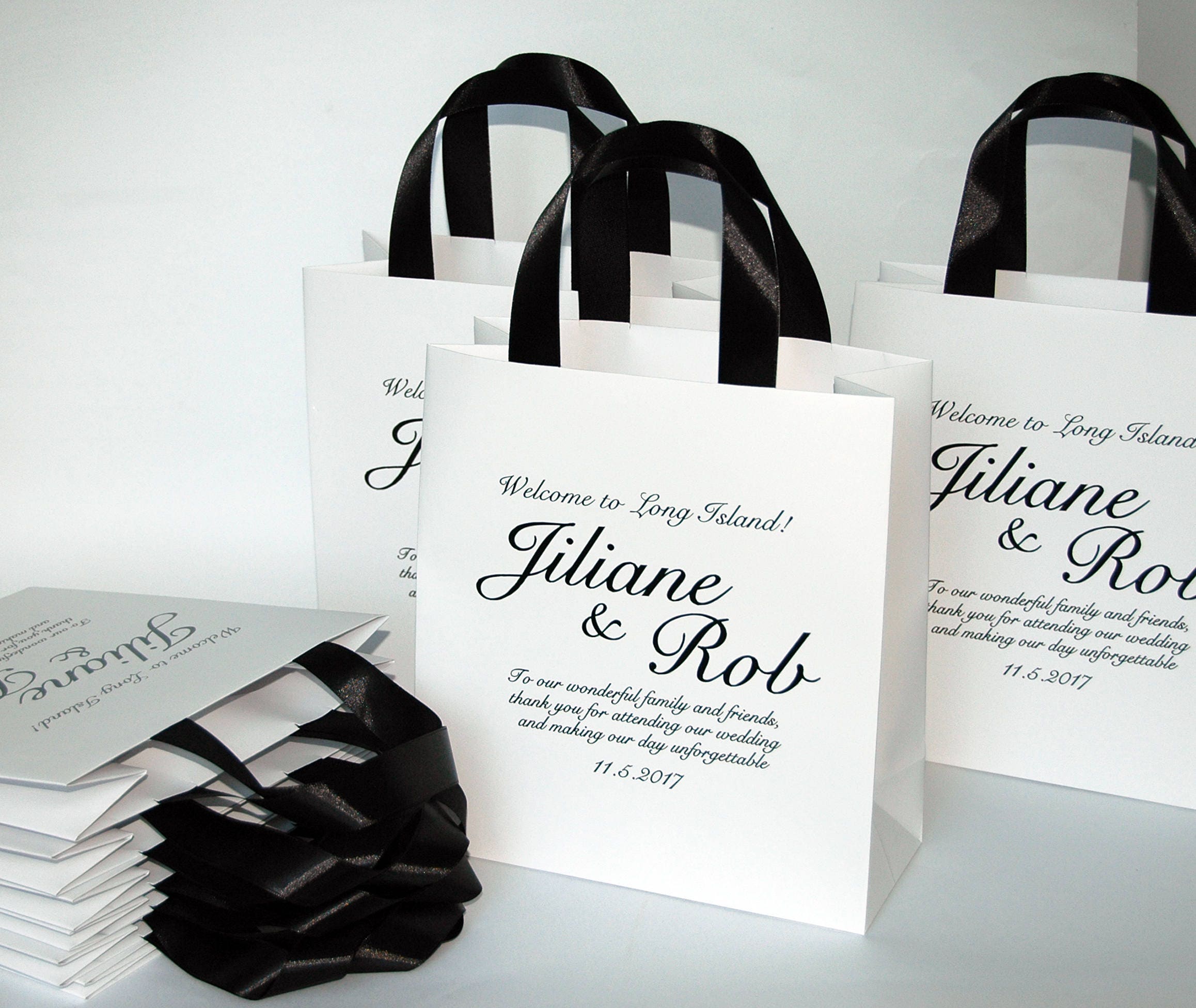 40 Wedding Welcome Bags With Satin Ribbon Handles and Your 