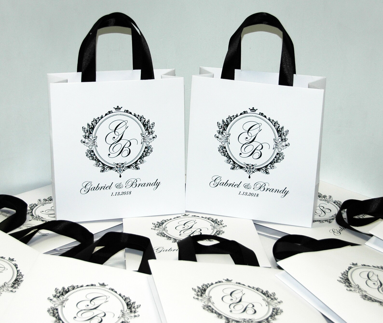 25 Gold Wedding Monogram Gift Bags With Satin Ribbon Handles Etsy