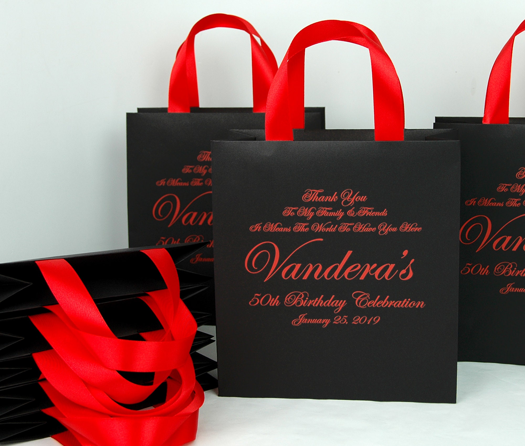 35 Black & Gold Birthday Party Gift Bags With Satin Ribbon Handles and  Custom Name Personalized Anniversary Party Gift and Favors for Guests 
