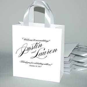 30 Classic Welcome Bags for wedding guests with satin ribbon handles and custom names - Wedding Welcome Bags for Weddings Gifts and Favors
