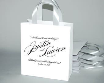 30 Classic Welcome Bags for wedding guests with satin ribbon handles and custom names - Wedding Welcome Bags for Weddings Gifts and Favors