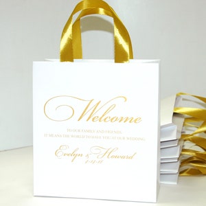 35 Gold Wedding Welcome Bags With Satin Ribbon Handles and - Etsy