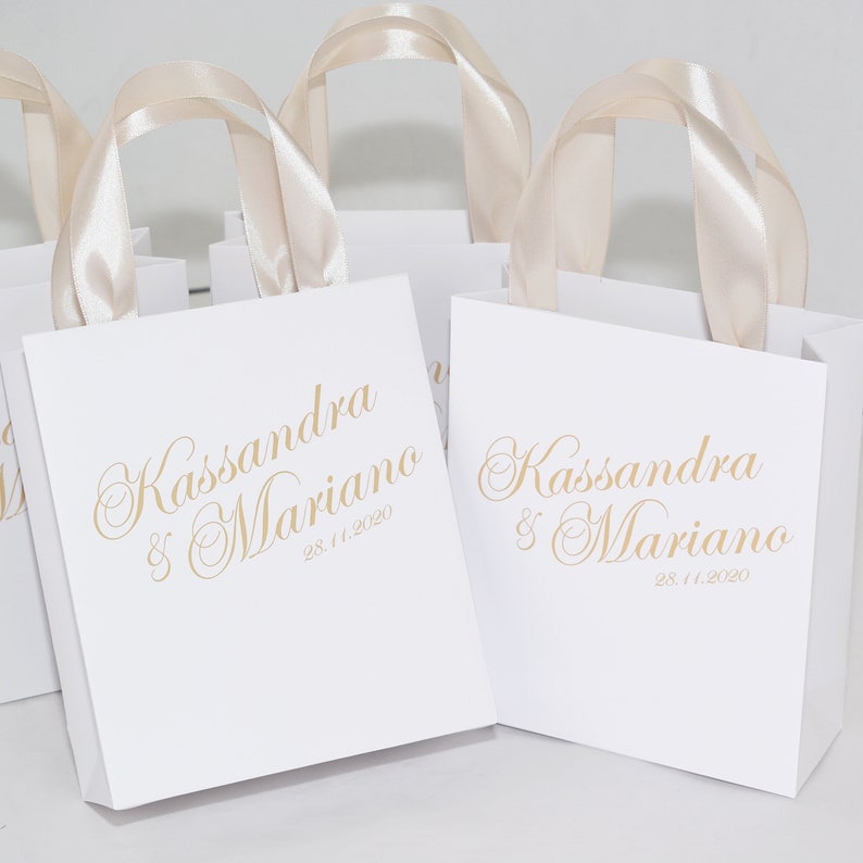 20 Champagne Wedding Welcome Bags With Satin Ribbon Handles - Etsy