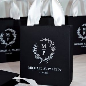 40 Emerald Green Wedding Welcome Bags with satin ribbon handles and your names, Elegant Personalized Wedding gifts and favors for guests image 5