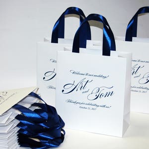 35 Navy Blue Wedding Welcome Bags With Satin Ribbon Handles - Etsy