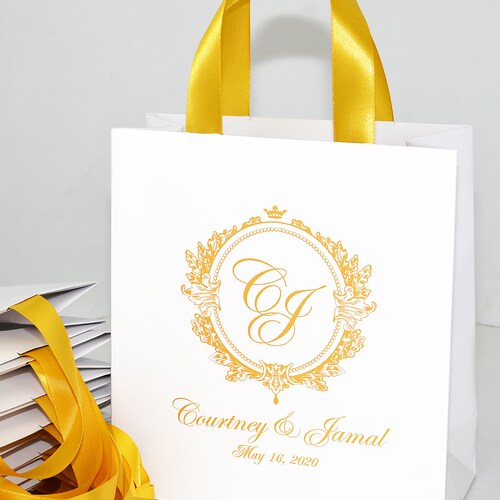 Purple & Gold Wedding Welcome Bags With Satin Ribbon Handles - Etsy