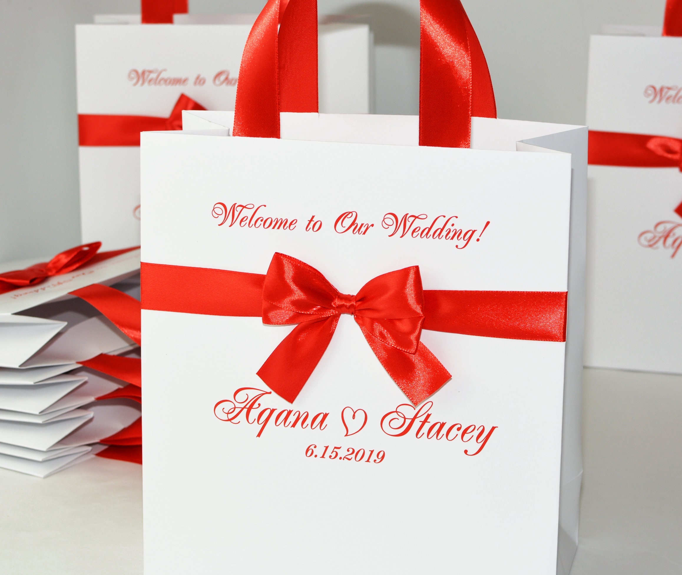 40 Ivory Wedding Welcome Bags With Satin Ribbon Handles and 