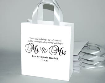 20 Thank you Wedding Welcome Bags with satin ribbon handles and your names c gift bags for your guests - Weddings Gifts and Favors