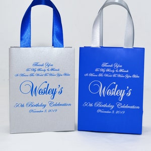 20 Royal Blue & Gold Birthday Party Favor Bags for Guests With Satin ...