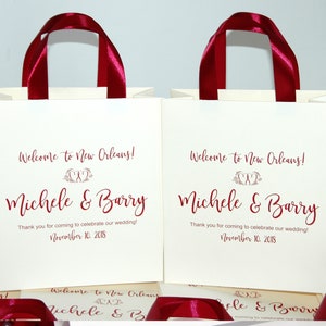25 Wedding Welcome Bags With Burgundy Satin Ribbon Handles and - Etsy