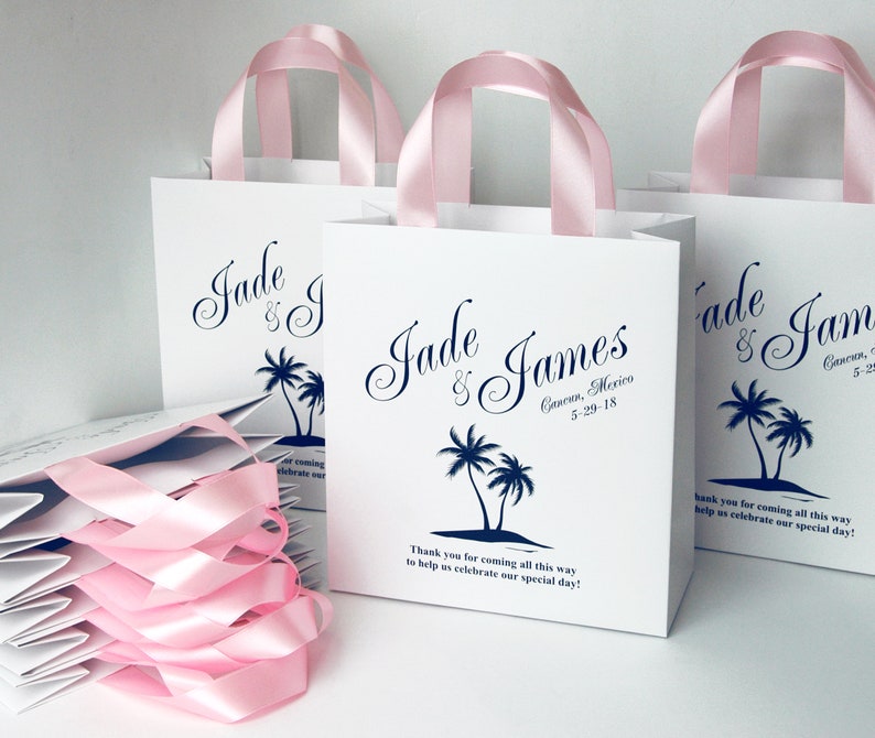 35 Beach Wedding Bags With Light Pink Satin Ribbon Etsy