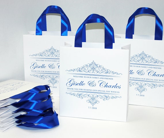 35 Royal Blue Wedding Welcome Bags With Satin Ribbon Handles | Etsy
