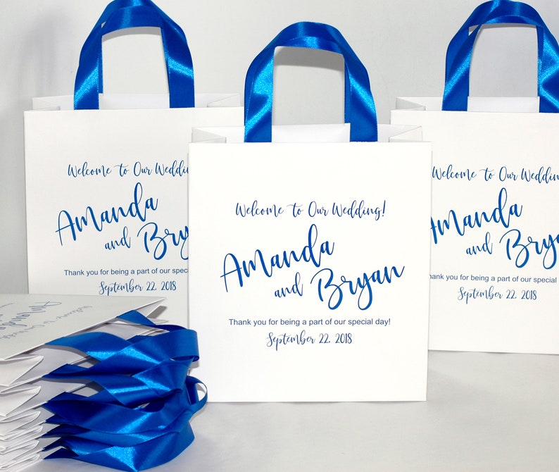 25 Wedding Welcome Bags With Royal Blue Satin Ribbon Handles | Etsy
