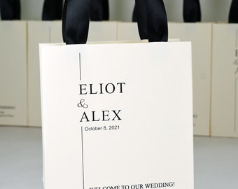 40 Ivory Wedding Welcome Bags with satin ribbon handles and your names, Elegant Personalized Wedding gifts and favors for guests