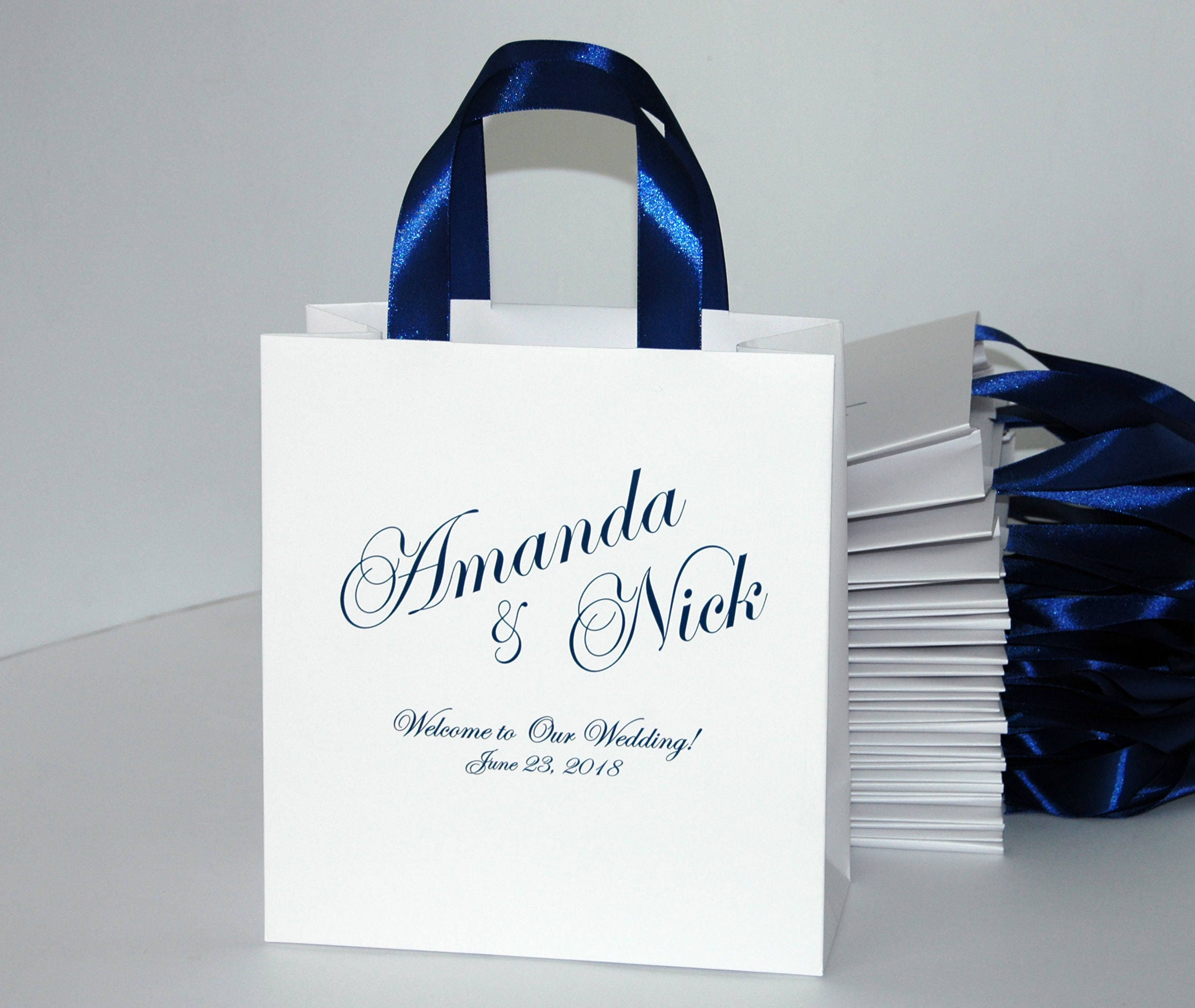 35 Navy Blue Wedding Welcome Bags with satin ribbon handles | Etsy