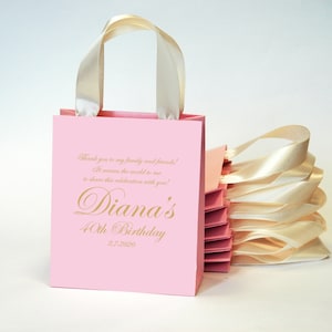 30 elegante 40. Geburtstag Party Taschen mit Champagner Satin Band Griffe und Gold Druck, personalisierte Geschenke und Gefälligkeiten für die Gäste